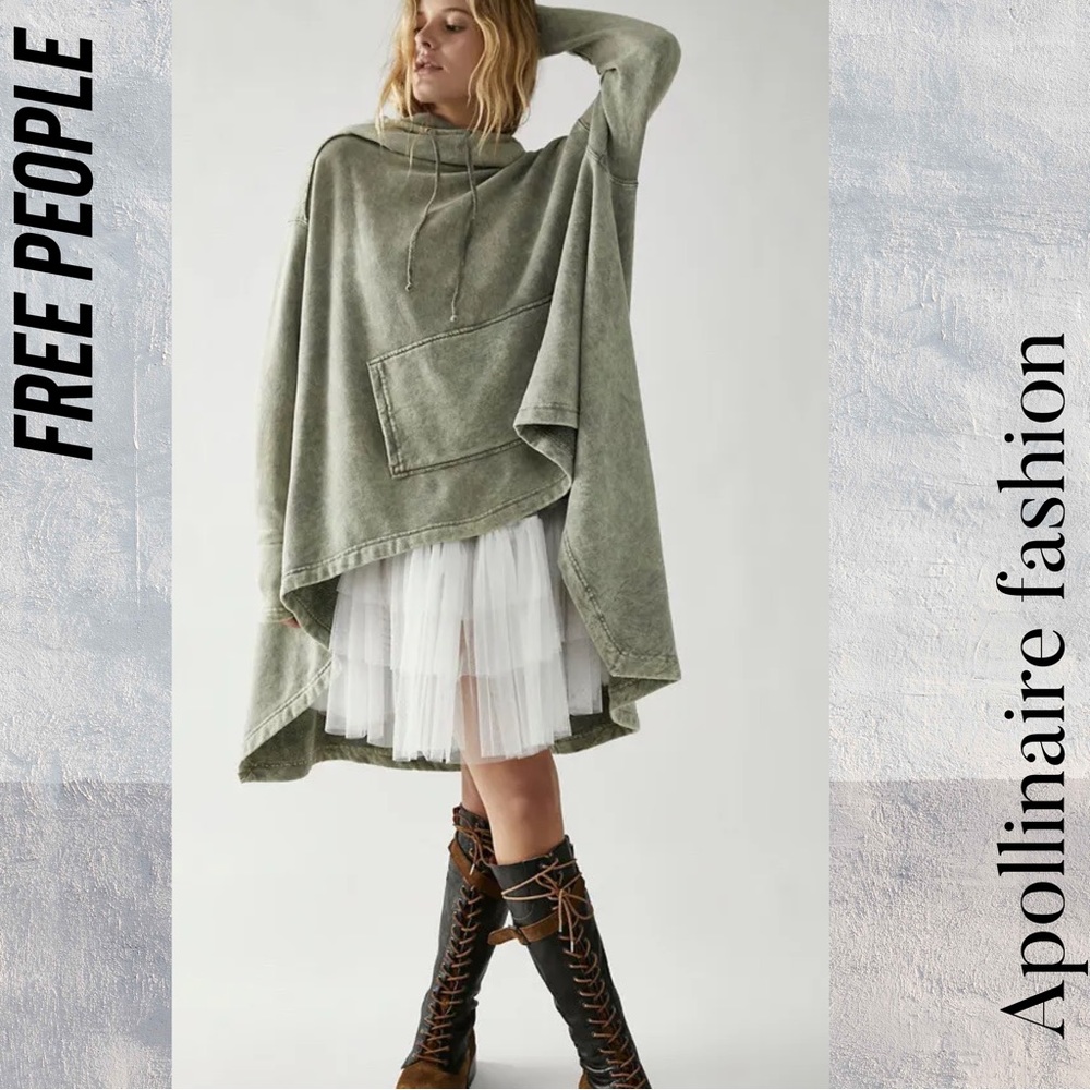 FREE PEOPLE EXTREME WASHED HOODIE IN ARMY NEW MEDIUM TUNIC HIGH LOW DRESS - Picture 3 of 12